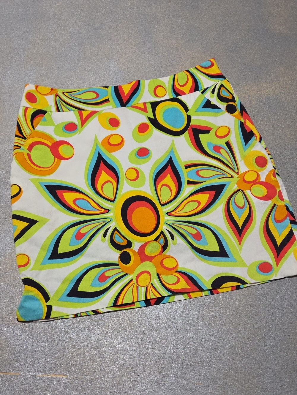 Bright Floral Print White Mini Skirt with Multicolor Accents